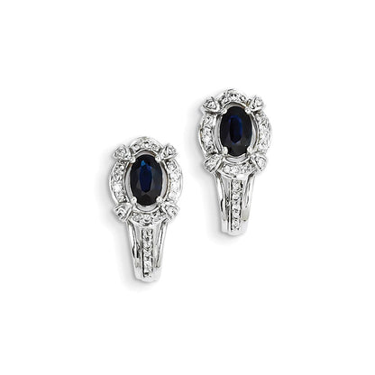 14K Weißgold Echt Diamant & Saphir J Creolen
