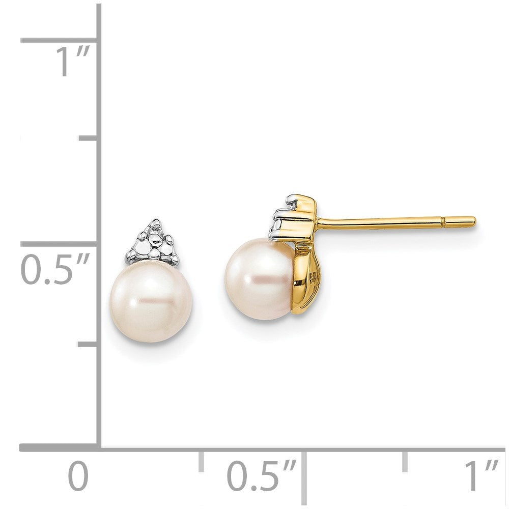 14K Gelbgold Ohrstecker mit 5-6 mm weißer runder Süßwasser-Zuchtperle und 0,01 ct. echten Diamanten