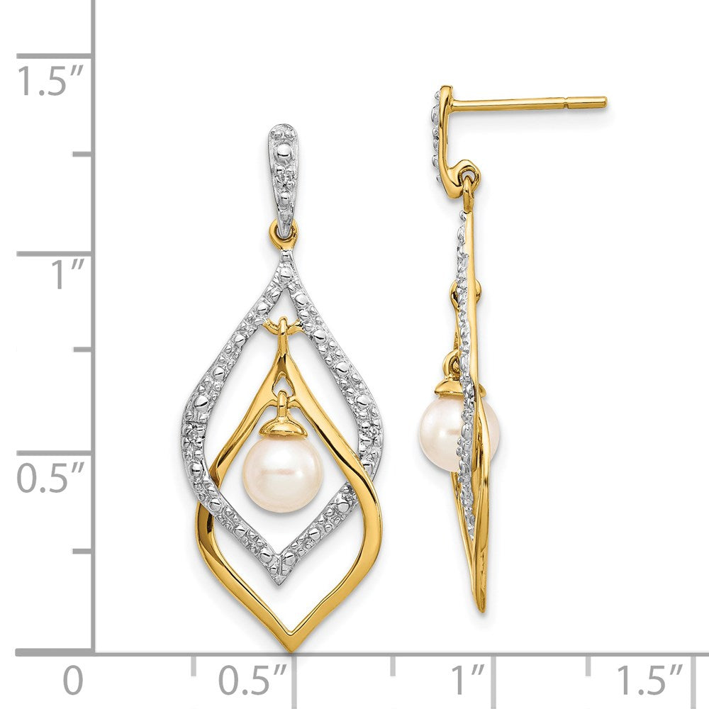 14K Gelbgold Ohrhänger mit weißer runder Süßwasser-Zuchtperle 5-6 mm und 0,02 ct. echtem Diamant