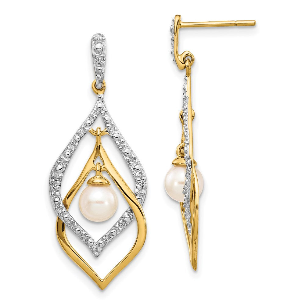 14K Gelbgold Ohrhänger mit weißer runder Süßwasser-Zuchtperle 5-6 mm und 0,02 ct. echtem Diamant