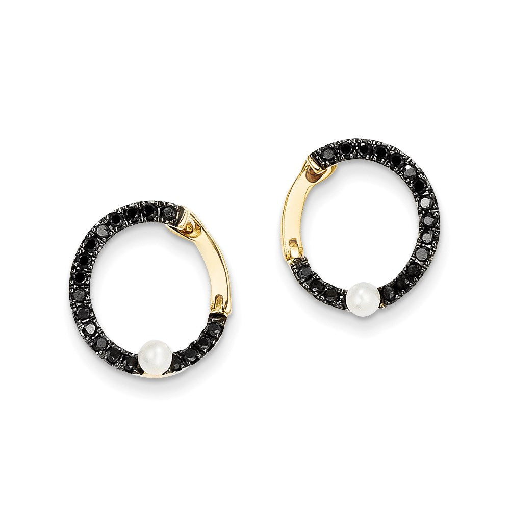 14K Gelbgold Creolen mit schwarzen echten Diamanten und Süßwasserzuchtperlen