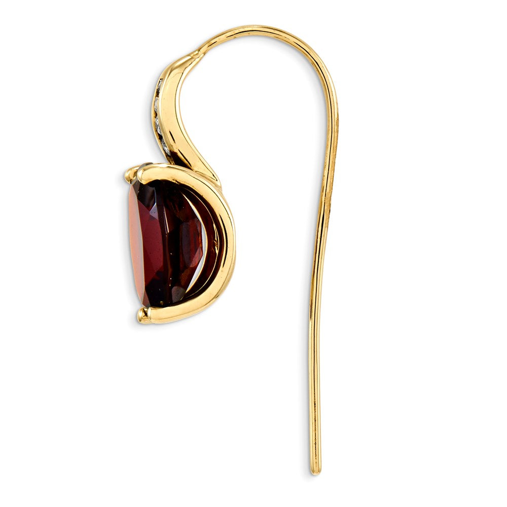 14K Gelbgold Echt Diamant und Granat Oval Ohrhänger