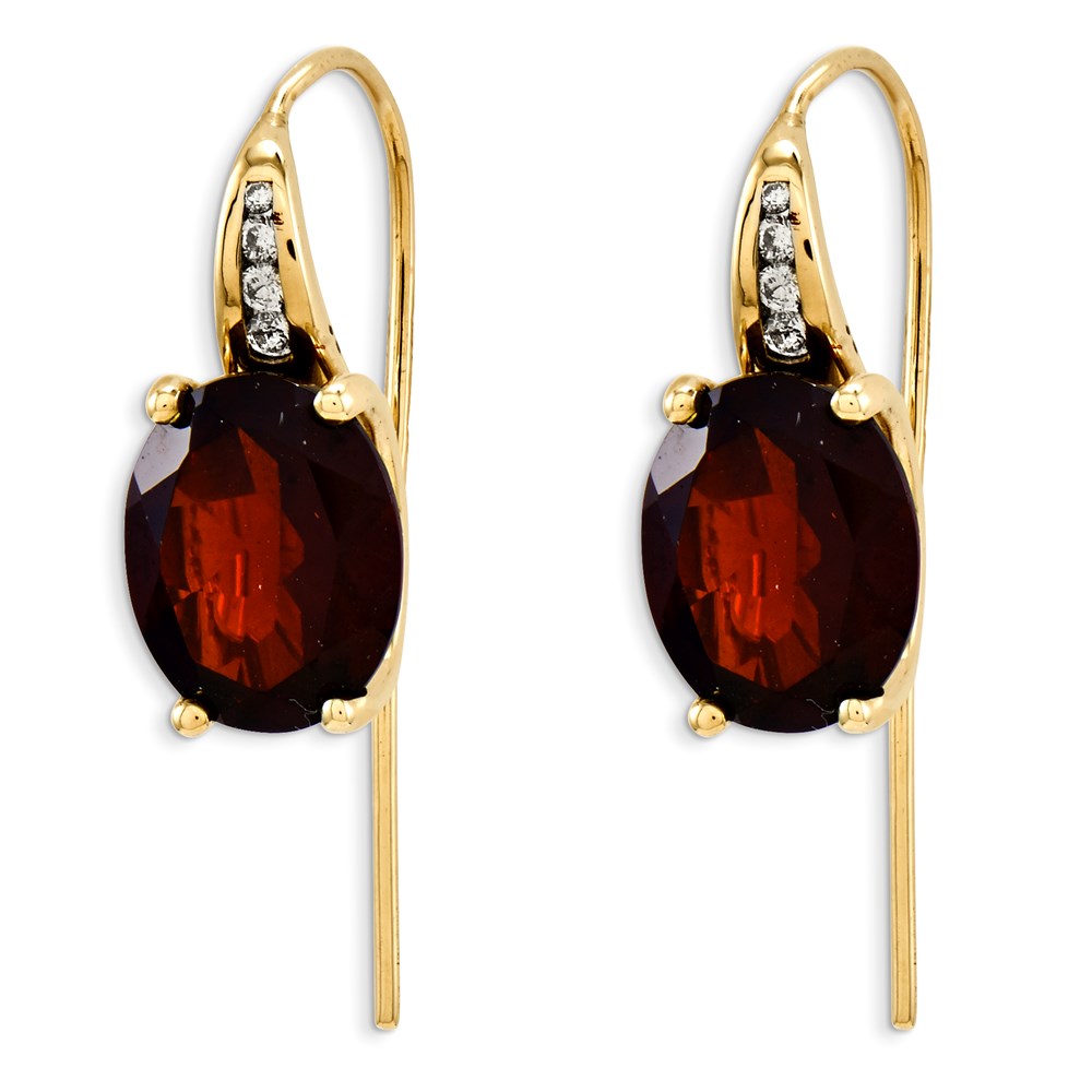 14K Gelbgold Echt Diamant und Granat Oval Ohrhänger