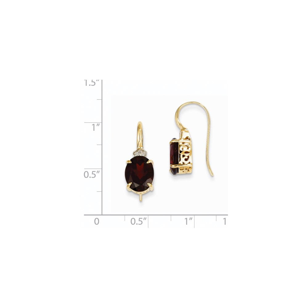 14K Gelbgold Echt Diamant und Granat Oval Ohrhänger