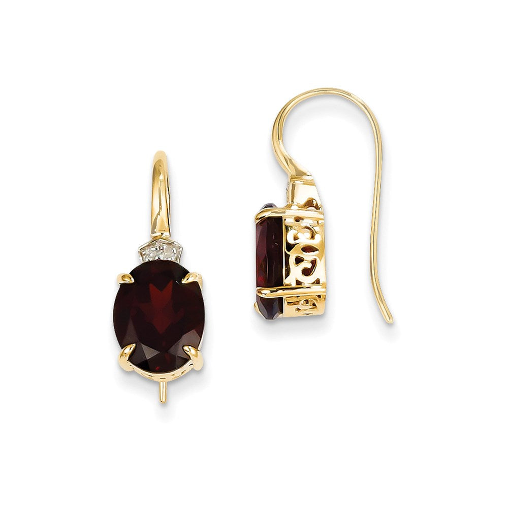 14K Gelbgold Echt Diamant und Granat Oval Ohrhänger