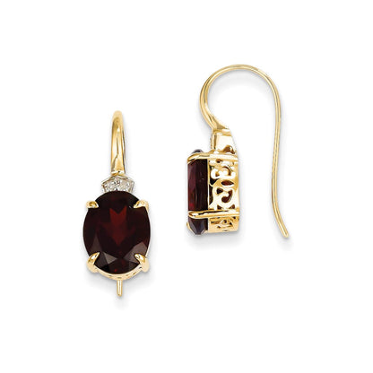 14K Gelbgold Echt Diamant und Granat Oval Ohrhänger