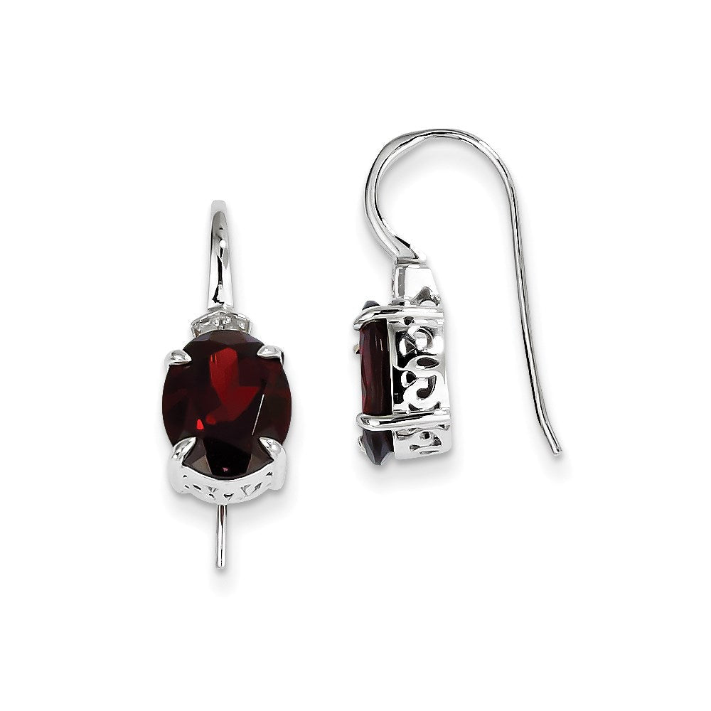 14K Weißgold Echt Diamant und Granat Oval Ohrhänger
