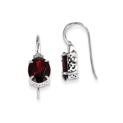 14K Weißgold Echt Diamant und Granat Oval Ohrhänger