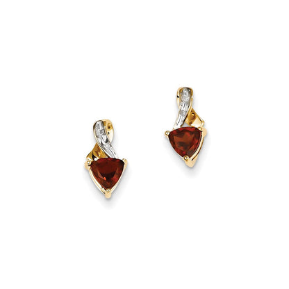 14K Gelbgold Echt Diamant und Granat Herz Ohrstecker