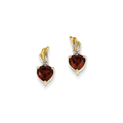 14K Gelbgold Echt Diamant und Granat Herz Ohrstecker