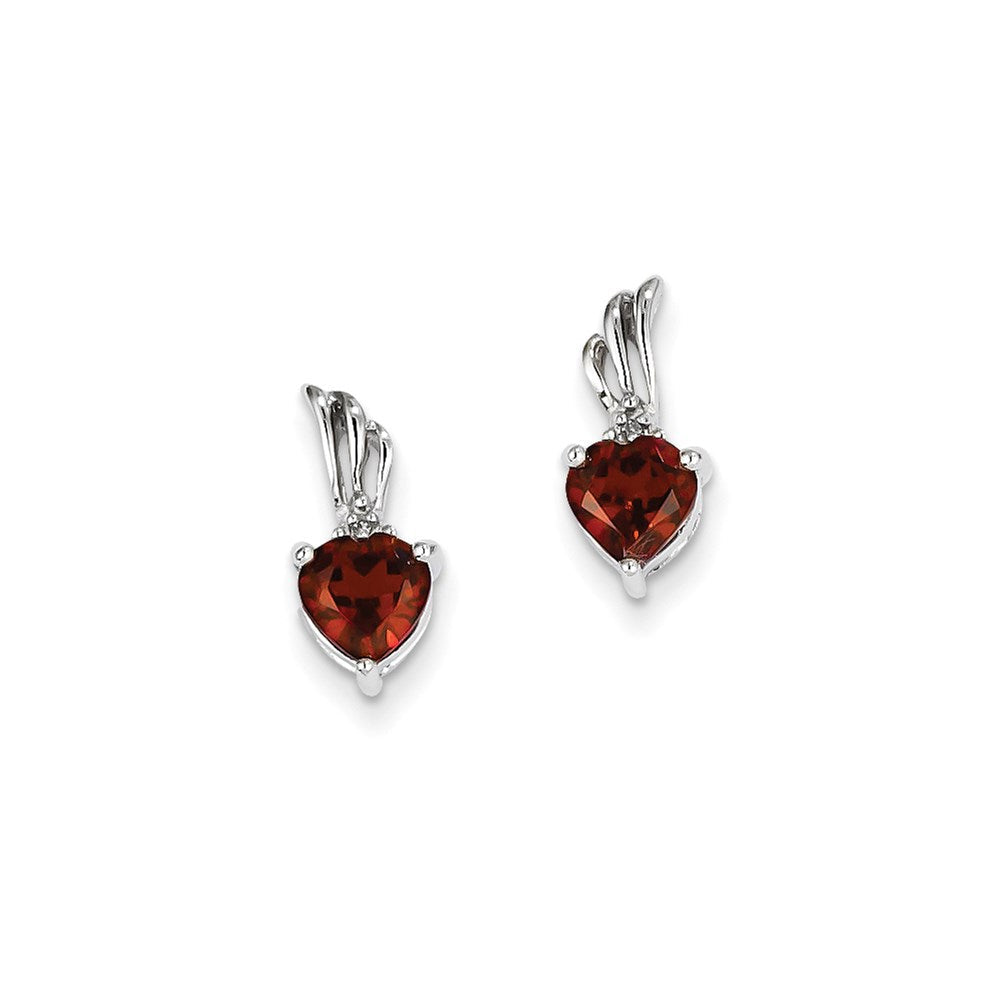 14K Weißgold Echt Diamant und Granat Herz Ohrstecker