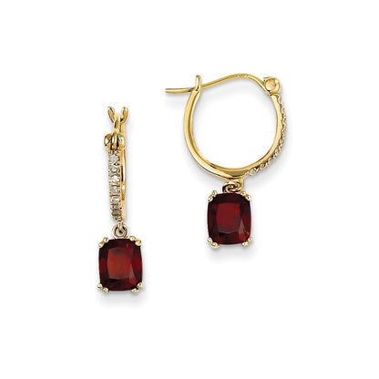 14K Gelbgold Echt Diamant und Granat Hängend Creolen