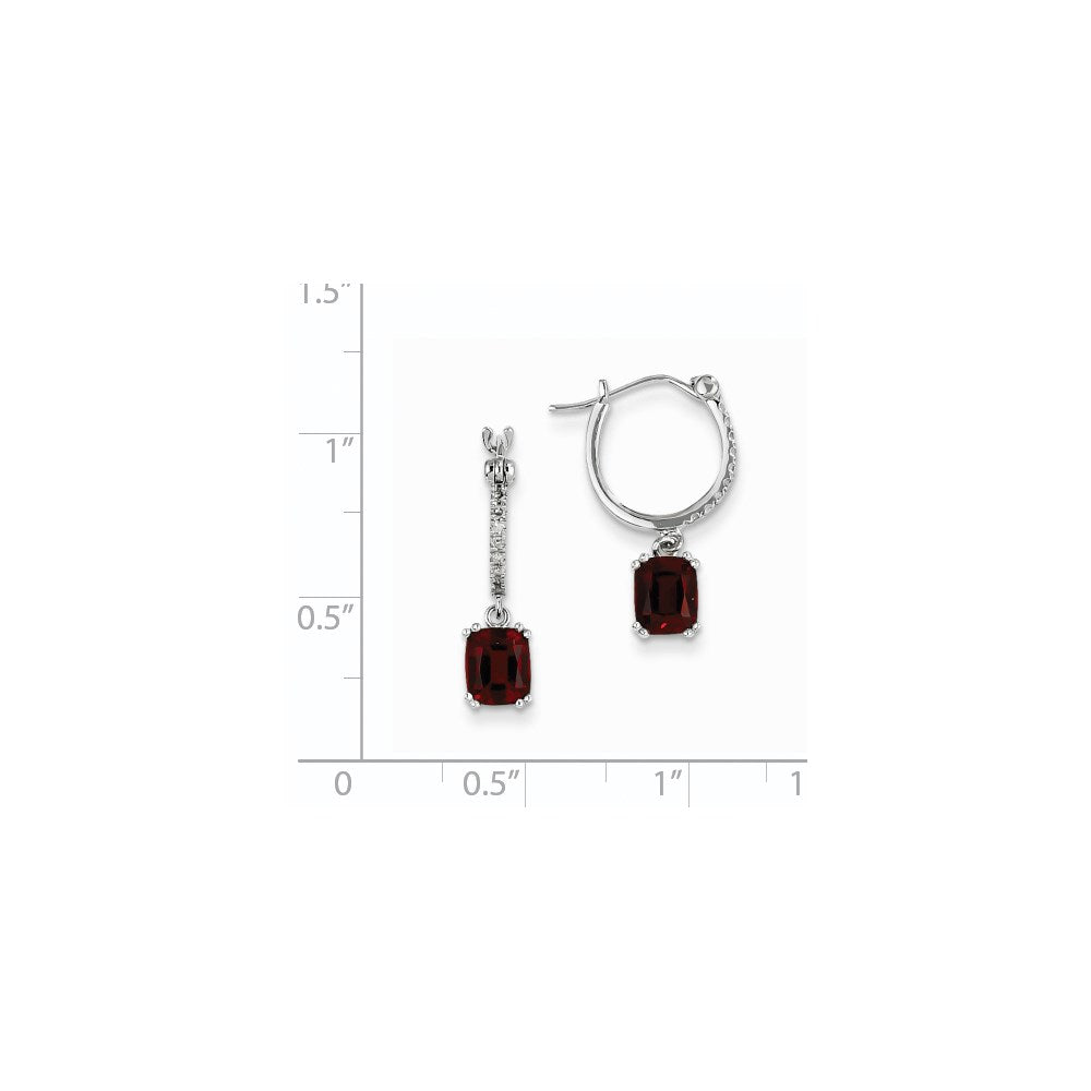 14K Weißgold Echt Diamant und Granat Hängend Creolen