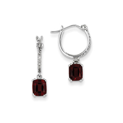 14K Weißgold Echt Diamant und Granat Hängend Creolen