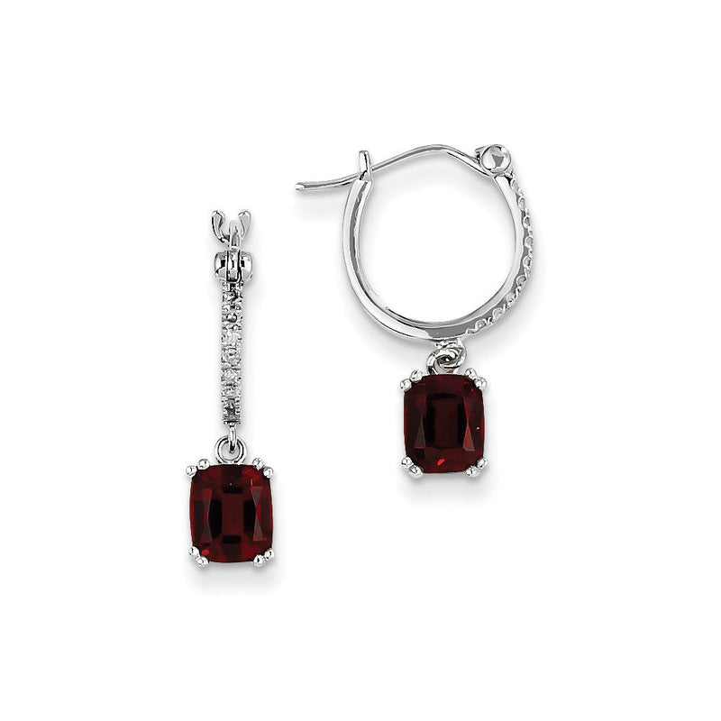 14K Weißgold Echt Diamant und Granat Hängend Creolen
