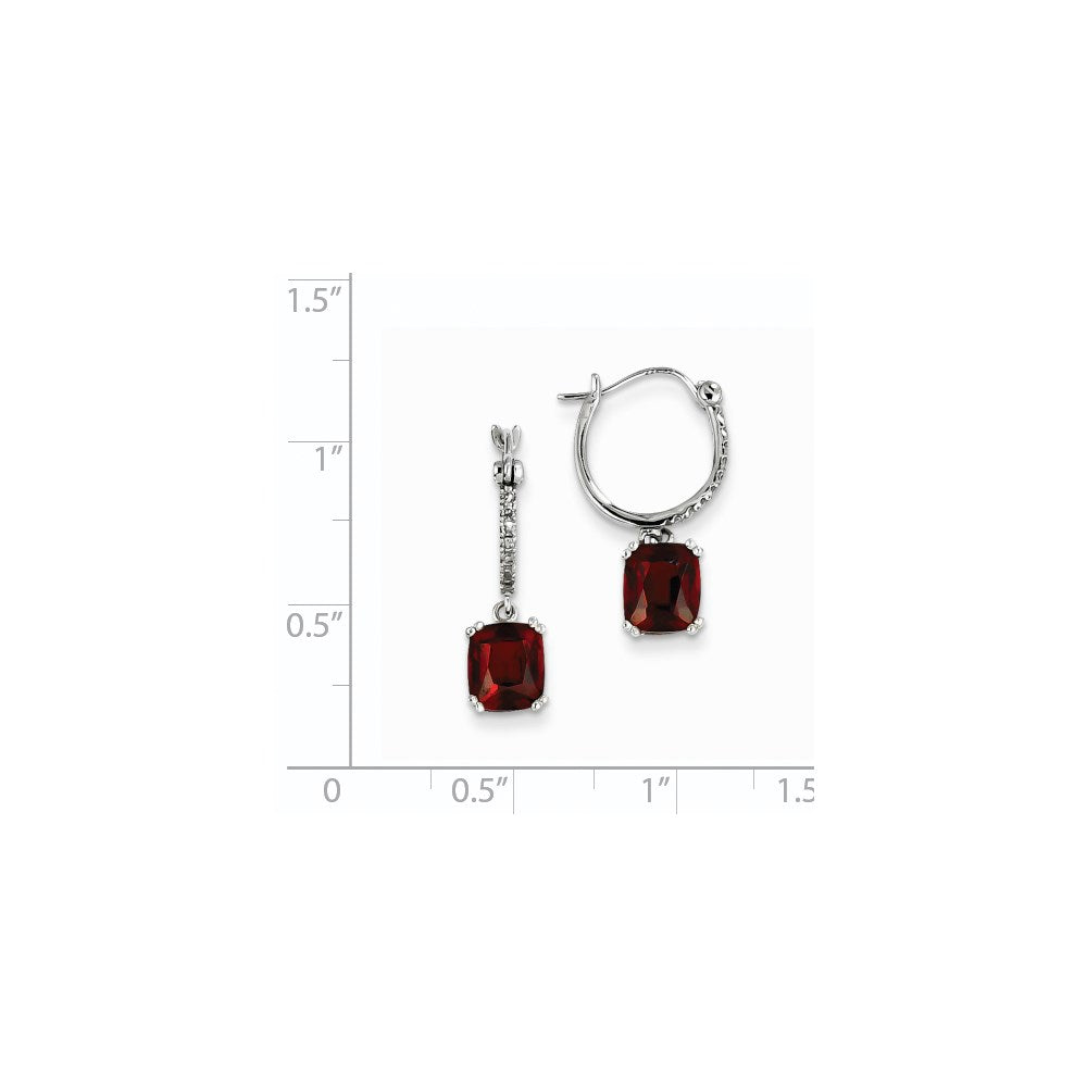 14K Weißgold Echt Diamant und Granat Hängend Creolen