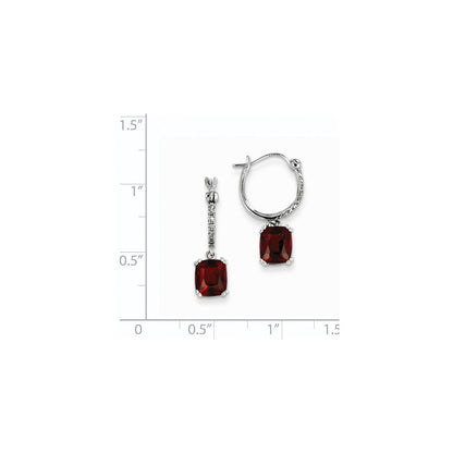 14K Weißgold Echt Diamant und Granat Hängend Creolen