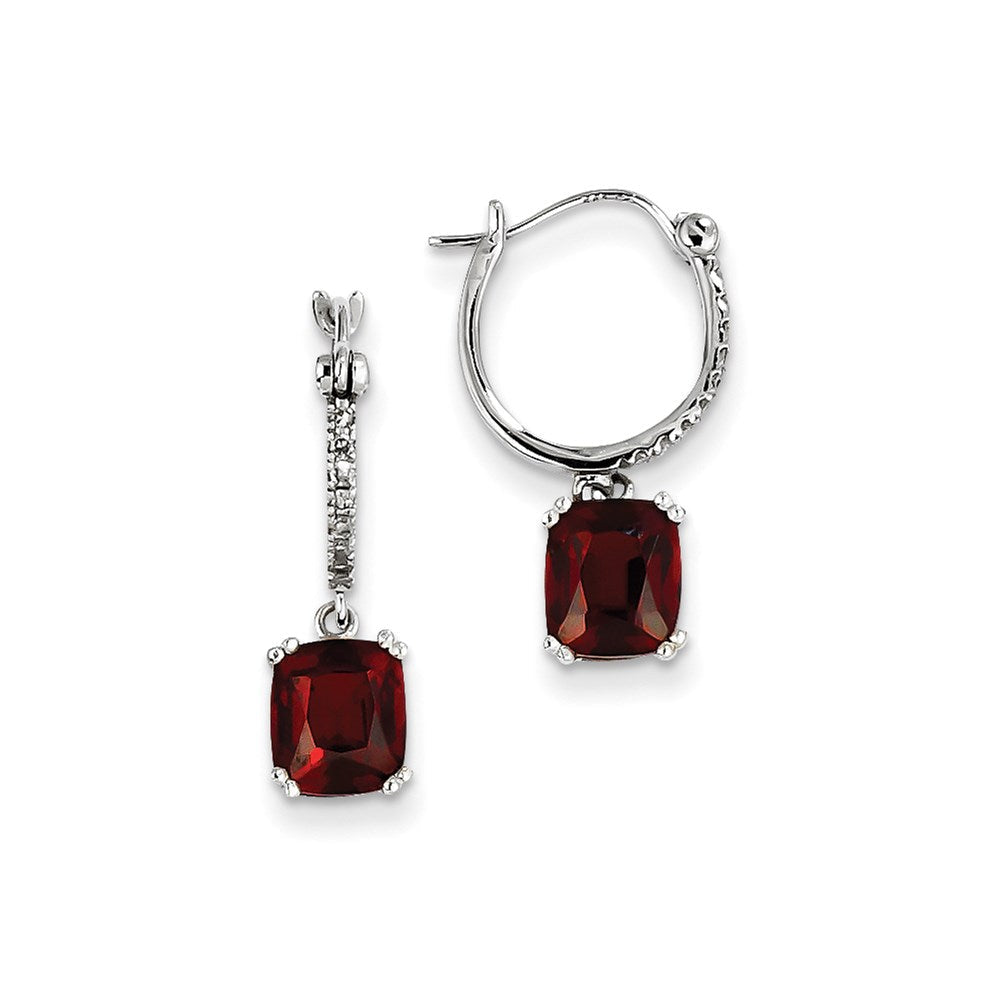 14K Weißgold Echt Diamant und Granat Hängend Creolen