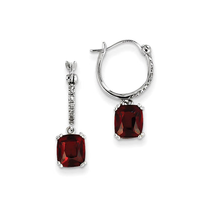 14K Weißgold Echt Diamant und Granat Hängend Creolen