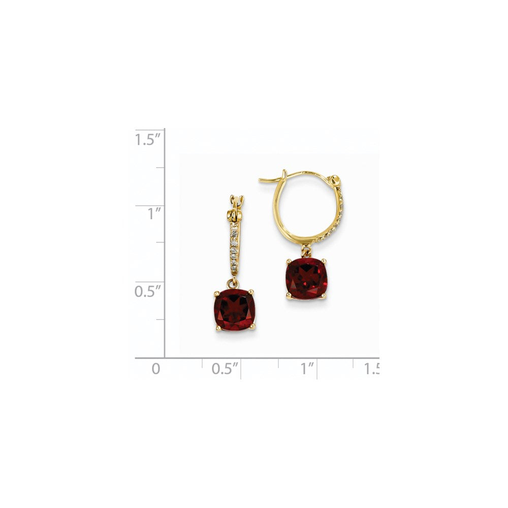 14K Gelbgold Echt Diamant und Granat Hängend Creolen
