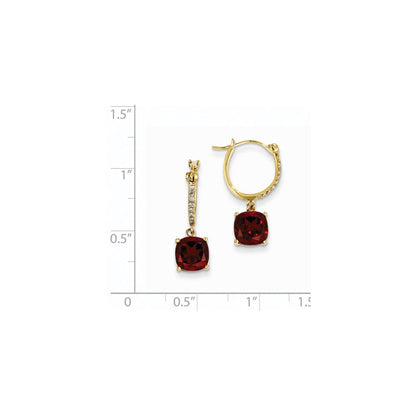 14K Gelbgold Echt Diamant und Granat Hängend Creolen