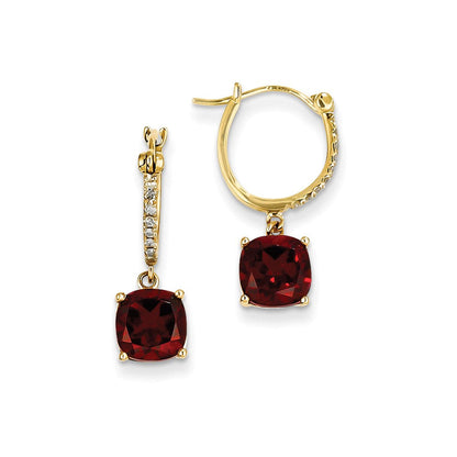 14K Gelbgold Echt Diamant und Granat Hängend Creolen