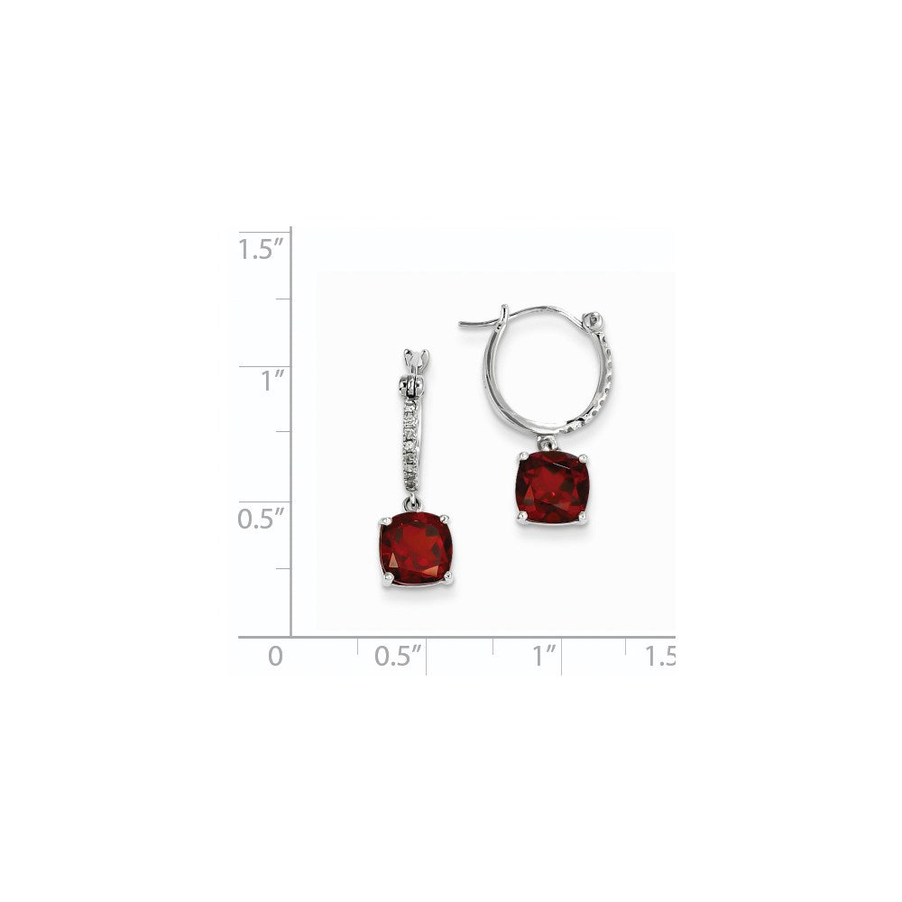 14K Weißgold Echt Diamant und Granat Hängend Creolen