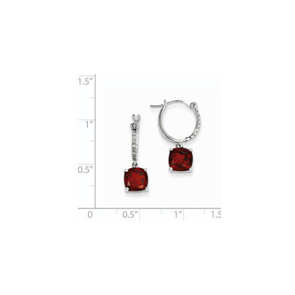 14K Weißgold Echt Diamant und Granat Hängend Creolen