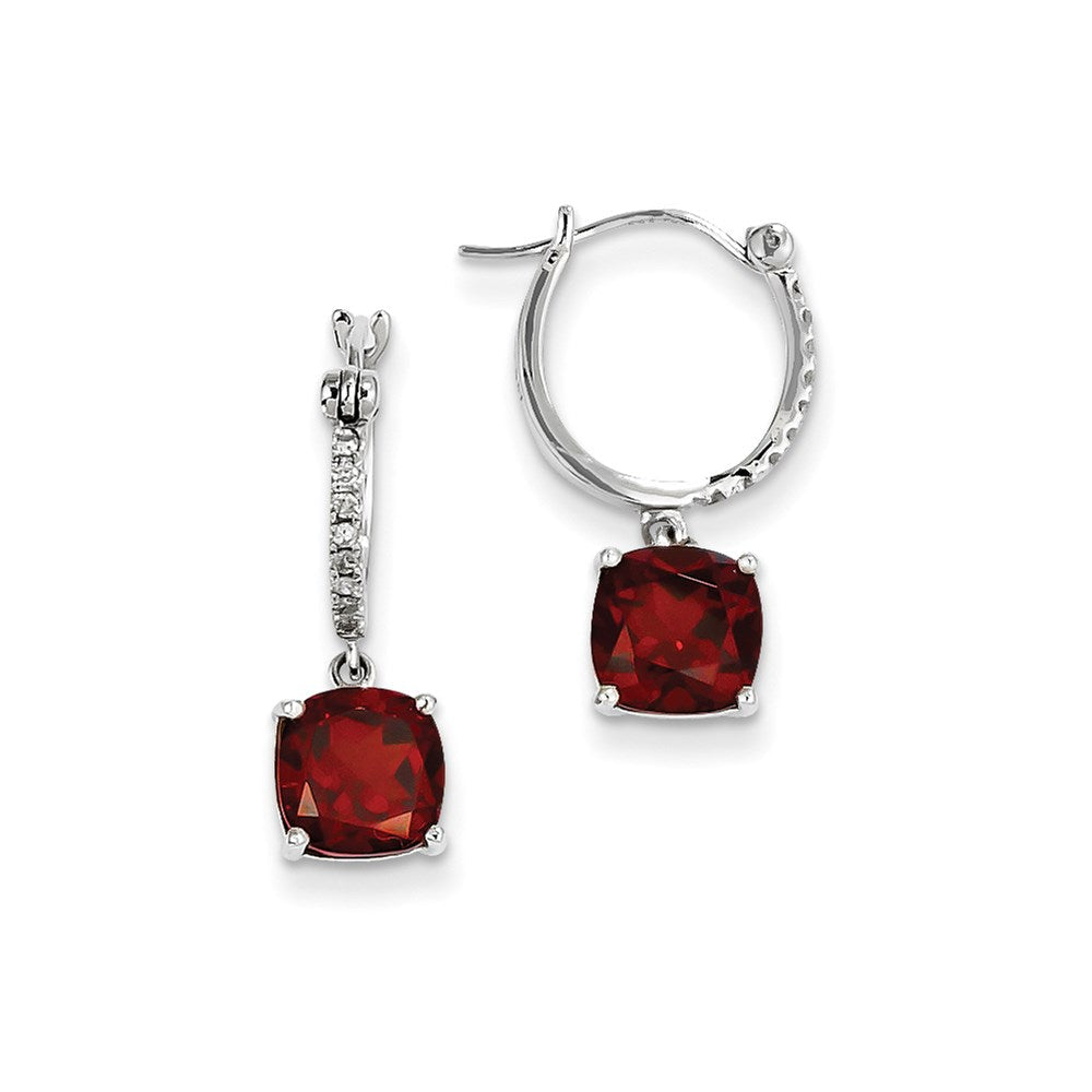 14K Weißgold Echt Diamant und Granat Hängend Creolen