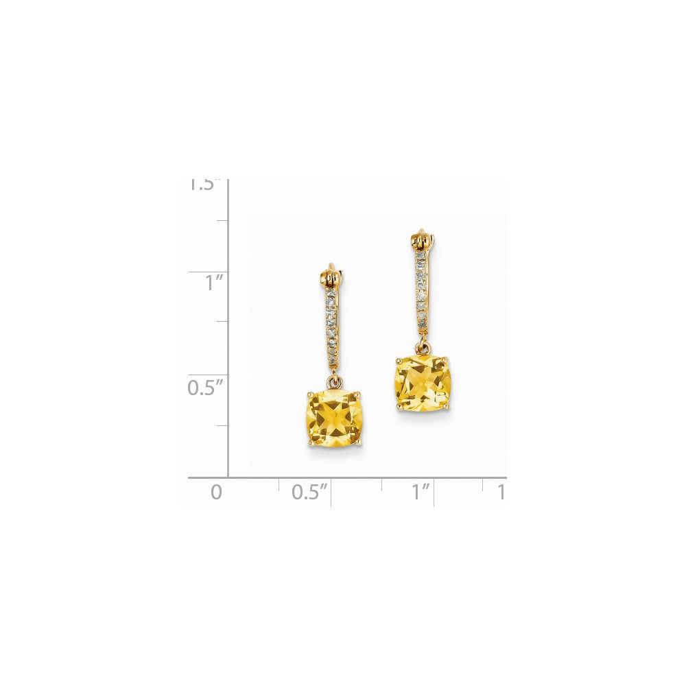 14K Gelbgold Echt Diamant & Citrin Hängend Klappbar Creolen