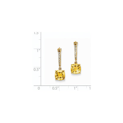 14K Gelbgold Echt Diamant & Citrin Hängend Klappbar Creolen