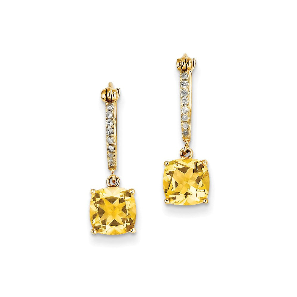 14K Gelbgold Echt Diamant & Citrin Hängend Klappbar Creolen
