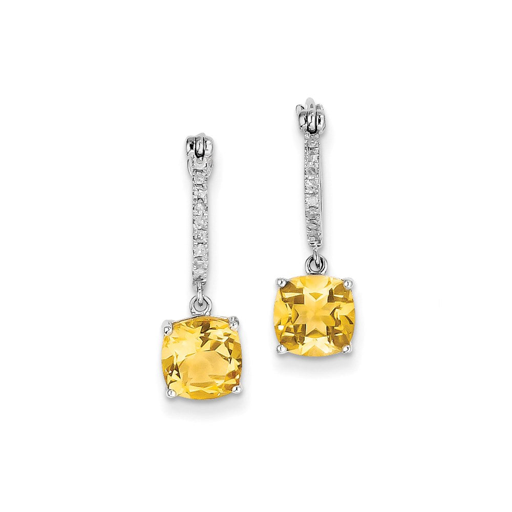 14K Weißgold Echt Diamant & Citrin Hängend Klappbar Creolen
