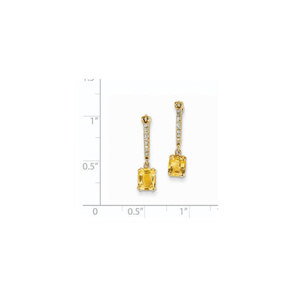 14K Gelbgold Echt Diamant &citrine Hängend Klappbar Creolen