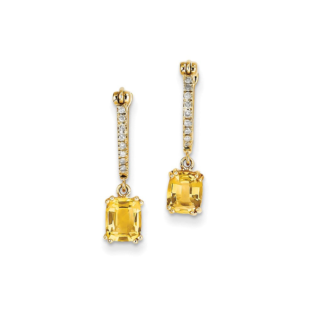 14K Gelbgold Echt Diamant &citrine Hängend Klappbar Creolen