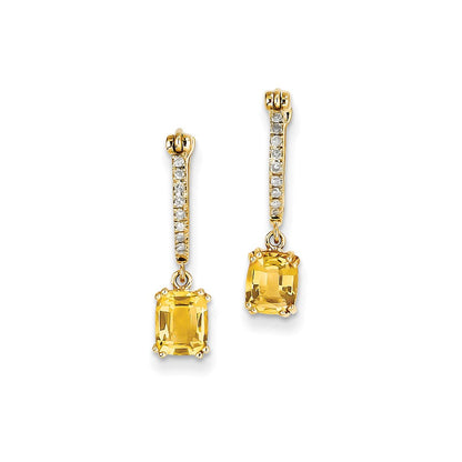 14K Gelbgold Echt Diamant &citrine Hängend Klappbar Creolen