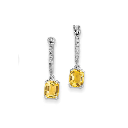 14K Weißgold Echt Diamant und Citrin Hängend Creolen