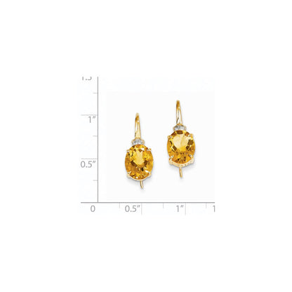 14K Gelbgold Echt Diamant & Citrin Oval Ohrhänger
