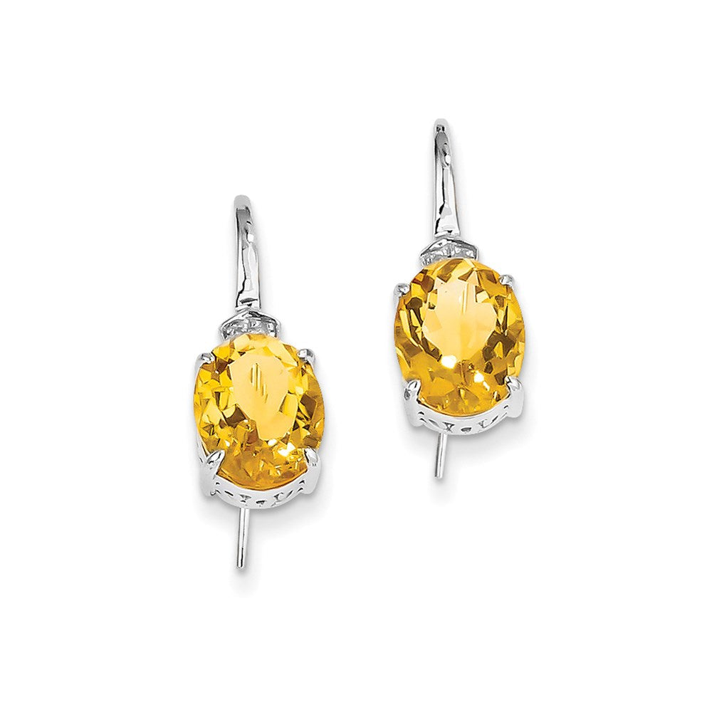14K Weißgold Echt Diamant & Citrin Oval Ohrhänger