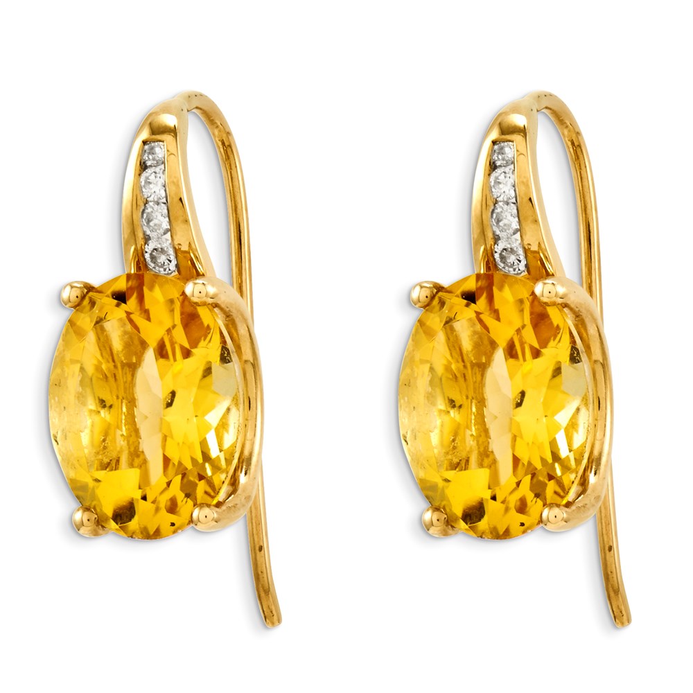 14K Gelbgold Echt Diamant & Citrin Oval Ohrhänger