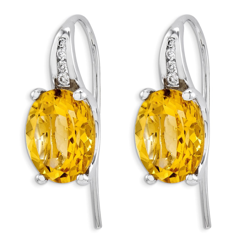 14K Weißgold Echt Diamant und Citrin Oval Ohrhänger