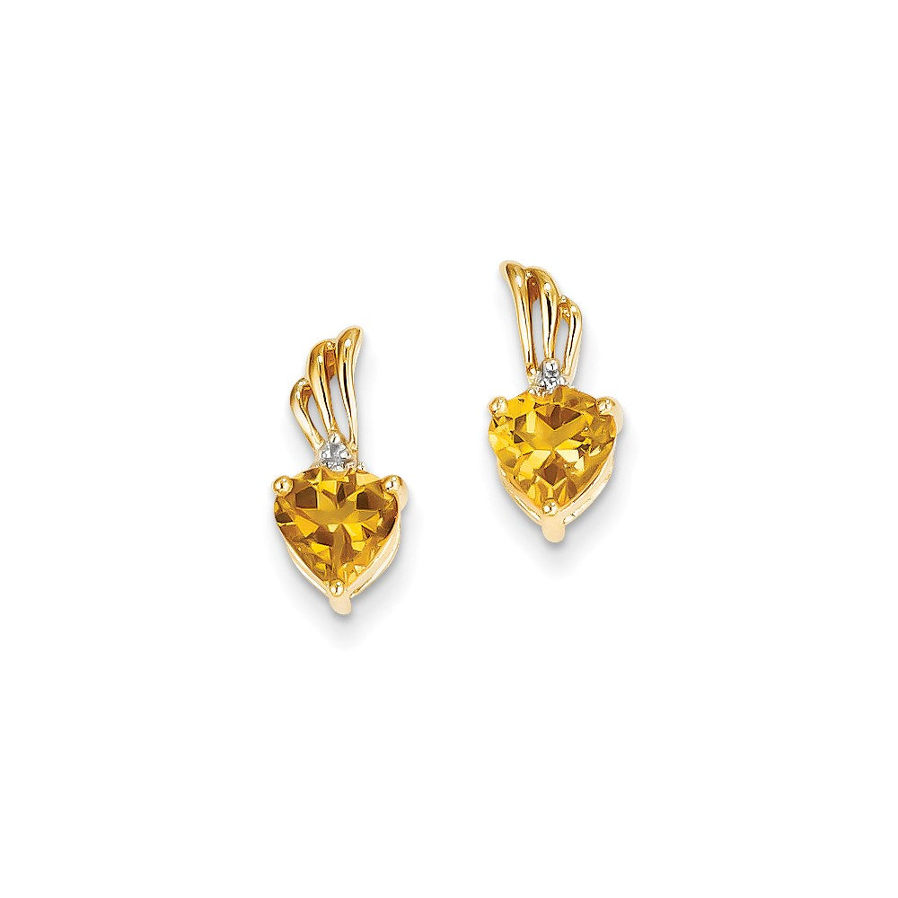 14K Gelbgold Echt Diamant & Citrin Herz Ohrstecker