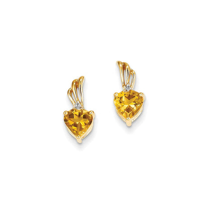 14K Gelbgold Echt Diamant & Citrin Herz Ohrstecker