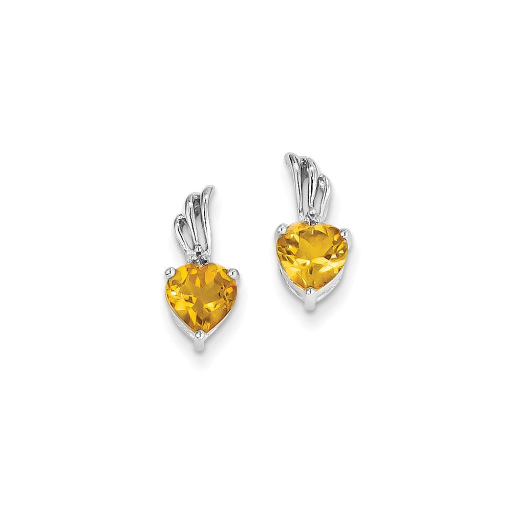 14K Weißgold Echt Diamant und Citrin Herz Ohrstecker