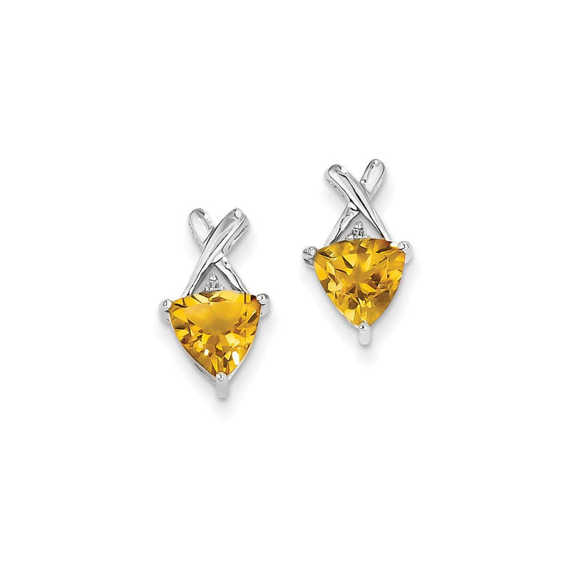 14K Weißgold Citrin- und Weißtopas-Ohrstecker mit Trillant-Schliff