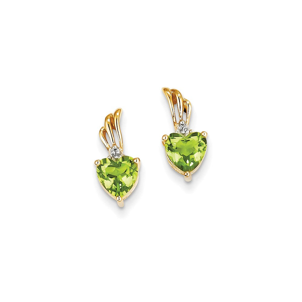 14K Gelbgold Echt Diamant & Peridot Herz Ohrstecker