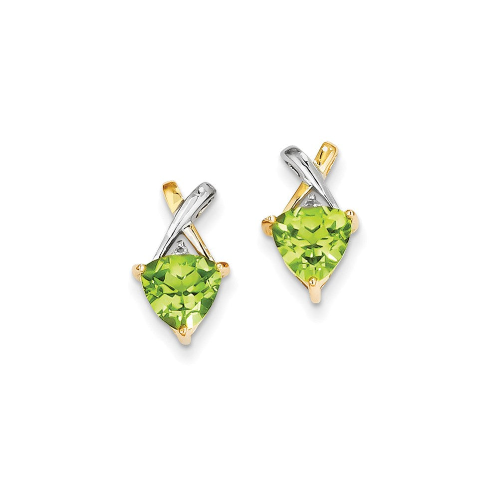 14K Gelbgold & Rhodium Peridot und Weißtopas Trillion-Ohrstecker