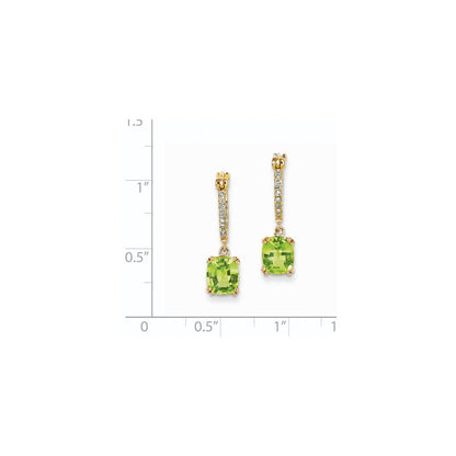 14K Gelbgold Echt Diamant & Peridot Hängend Creolen