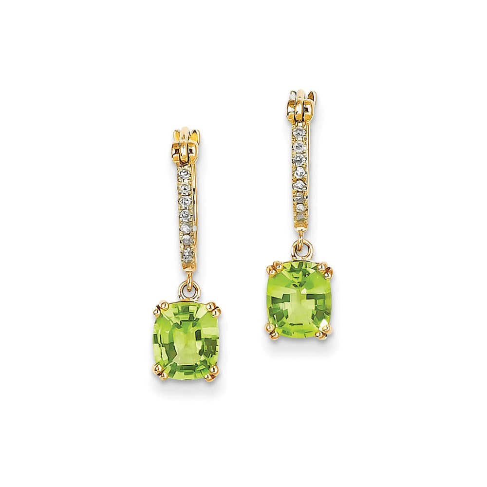 14K Gelbgold Echt Diamant & Peridot Hängend Creolen