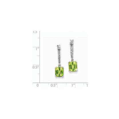 14K Weißgold Echt Diamant und Peridot Hängend Creolen